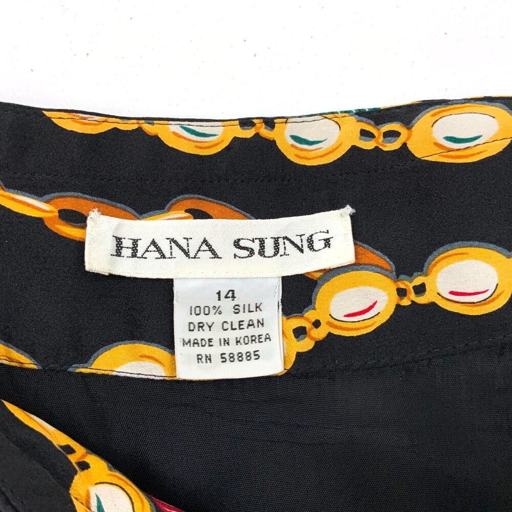 Hana Sung Midi Pleated Silk Skirt Chain Jewel Print Sz 12-10 - Picture 3 of 16